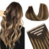 Picture of DOORES Tape in Hair Extensions, Balayage Chocolate Brown to Caramel Blonde 30g 10pcs 24 Inch, Real Human Hair Extensions Tape in Natural Hair Straight Tape Hair Extensions