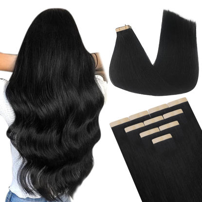 Picture of DOORES Human Hair Extensions Tape in, Jet Black 26 Inch 30g 10pcs, Tape in Extensions Human Hair Straight Skin Weft Natural Hair Extensions Remy Hair Long Hair