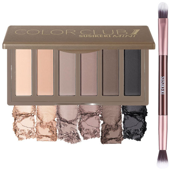 Picture of 6 Colors Mini Naked Eyeshadow Makeup Palette with Brush Neutral Nude Smoky Eye Shadow Taupe & Brown Matte Make Up Pallet with Mirror Highly Pigmented Long Lasting Waterproof Travel Size Gift Kit