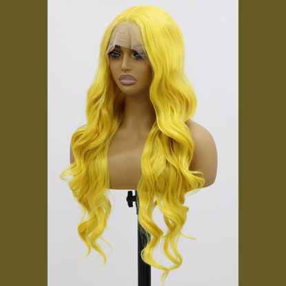 Picture of GIANNAY Yellow Wig, Yellow Body Wave Lace Front Wigs Long Loose Wave Wigs for Women 24-26 Inch (Yellow Lace Front Wig)