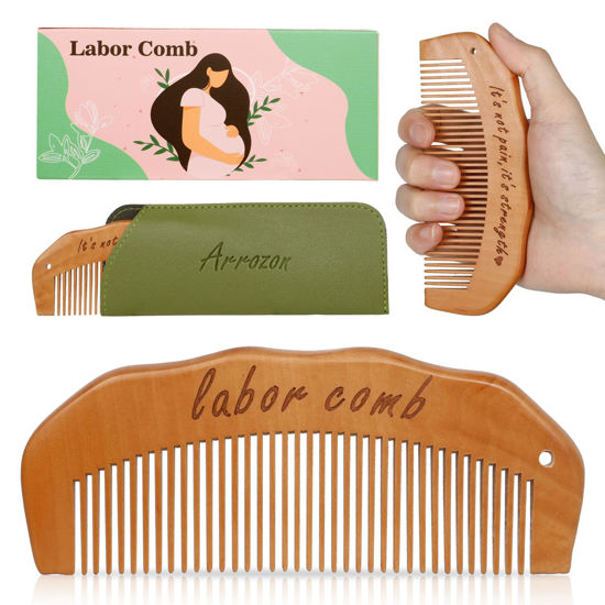 Picture of Arrozon Birth Comb for Women Labor, Wooden Labor Comb Natural Labor and Delivery Essentials, Birthing Comb Labor Gifts for Pregnant Women, Wood Comb Baby Shower Gifts (Designed for Moms)