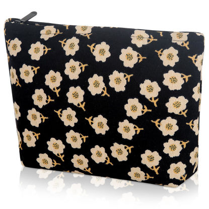 Picture of Wudimeitt Cosmetic bag Makeup bag Preppy Cute Corduroy Toiletry bag for women travel essentials (Flower black)