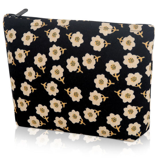 Picture of Wudimeitt Cosmetic bag Makeup bag Preppy Cute Corduroy Toiletry bag for women travel essentials (Flower black)
