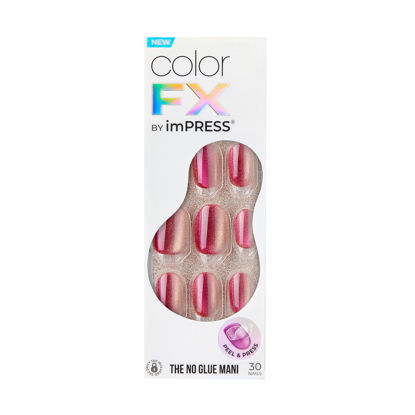 Picture of KISS imPRESS No Glue Mani Press-On Nails, Color FX, 'Walk Out', Pink, Short Size, Oval Shape, Includes 30 Nails, Prep Pad, Instructions Sheet, 1 Manicure Stick, 1 Mini File