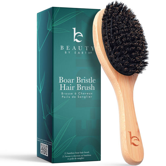 Picture of Boar Bristle Hair Brush - Natural Boars Bristle Hairbrush for Women, Men & Kids, Soft Bristles for Thin and Fine Hair, Anti-Frizz & Tangle-Free Smoothing Brush, Gentle on Scalp