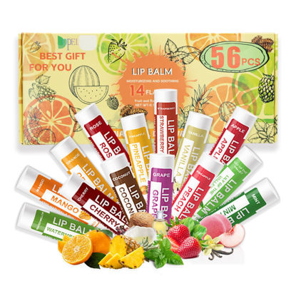 Picture of Yopela 56 Pack Natural Lip Balm in Bulk with Vitamin E and Coconut Oil - Moisturizing, Soothing, and Repairing Dry and Chapped Lips - 14 Flavors - Non-GMO