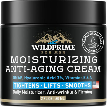 Picture of Men's Face Moisturizer Cream - Anti Aging & Wrinkle - Made in USA - Collagen, Hyaluronic Acid, Vitamins E & A, Avocado Oil - After Shave Lotion - Age Facial Skin Care, Day & Night Moisturizing, 2 oz