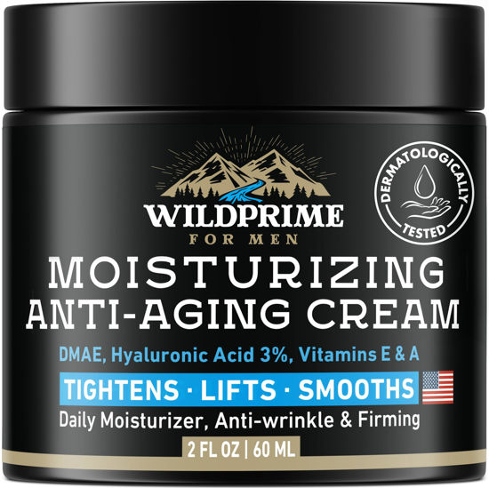 Picture of Men's Face Moisturizer Cream - Anti Aging & Wrinkle - Made in USA - Collagen, Hyaluronic Acid, Vitamins E & A, Avocado Oil - After Shave Lotion - Age Facial Skin Care, Day & Night Moisturizing, 2 oz