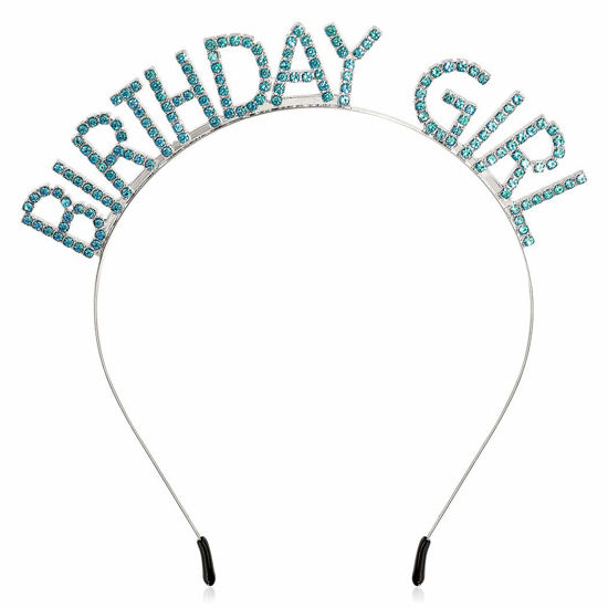 Picture of AOPRIE Birthday Girl Headband Birthday Crown for Women Girls Happy Birthday Princess Tiara Rhinestone Happy Birthday Accessories, Blue