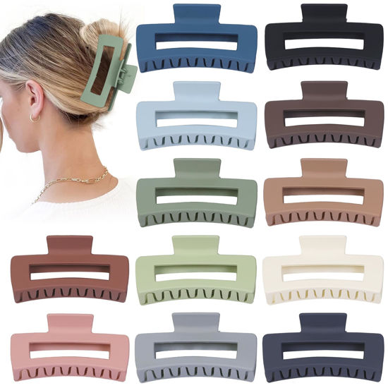 Picture of Sisiaipu Hair Clip - Claw, 4.1 Inch Extra Large for Thick, Long, Curly Hair, 12 Pcs, 12 Rubber Paint and Plastic Materials, Non-Slip Design, Women and Girls Hair Accessories - Multicolor