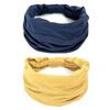 Picture of GILI 2 Pack Wide Headbands for Women Boho African Knotted Non Slip Fashion Hair Bands Yoga Running Sports Workout Gym Head Wraps Elastic Soft Cotton Cloth Turbans Bandana for Girls(Yellow,Navy)