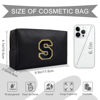 Picture of Personalized Initial A-Z Preppy Patch Makeup Bag,Small PU Chenille Letter Cosmetic Bag with Zipper for Teen Girls,Black Cute Toiletry Organizer Bag,Monogram Makeup Case Gift for Women Girls,Letter S