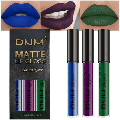 Picture of evpct DNM 3Pcs Dark Blue Emerald Green Purple Matte Liquid Lipstick Lip Stain Sets for Women Matte+Lipstick Long Lasting 24 hr Hours Magic Lipstick 24 Hours original Waterproof 21#