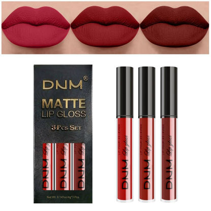 Picture of evpct DNM 3Pcs Dark Deep Ruby Light Rose red Brown red Matte Liquid Lipstick Sets for Women 24-hour Matte+Lipstick Matte Lipstick Lip Stain Gloss Long Lasting 24 Smudge Waterproof