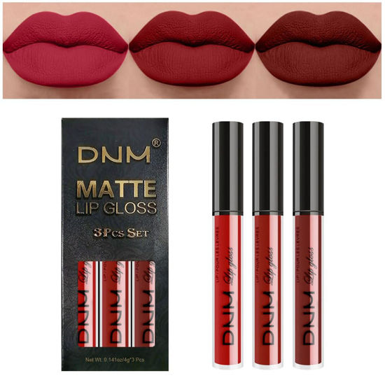 Picture of evpct DNM 3Pcs Dark Deep Ruby Light Rose red Brown red Matte Liquid Lipstick Sets for Women 24-hour Matte+Lipstick Matte Lipstick Lip Stain Gloss Long Lasting 24 Smudge Waterproof