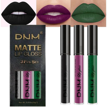 Picture of evpct DNM 3Pcs Dark Black Grape Plum purple Emerald Green Matte Liquid Lipstick Lip Stain Sets for Women Matte+Lipstick Long Lasting 24 hr Hours Magic Lipstick 24 Hours original Waterproof 18#