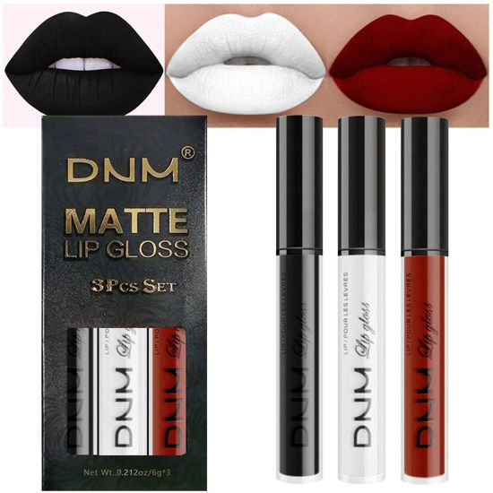 Picture of evpct DNM 3Pcs Dark Black White Red Matte Liquid Lipstick Lip Stain Sets for Women Matte+Lipstick Long Lasting Permanent Lipstick 24 hr Hours Magic Lipstick 24 Hours original Waterproof 17#
