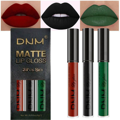 Picture of evpct DNM 3Pcs Dark Black Emerald Green Red Matte Liquid Lipstick Lip Stain Sets for Women Matte+Lipstick Long Lasting 24 hr Hours Magic Lipstick 24 Hours original Waterproof 20#