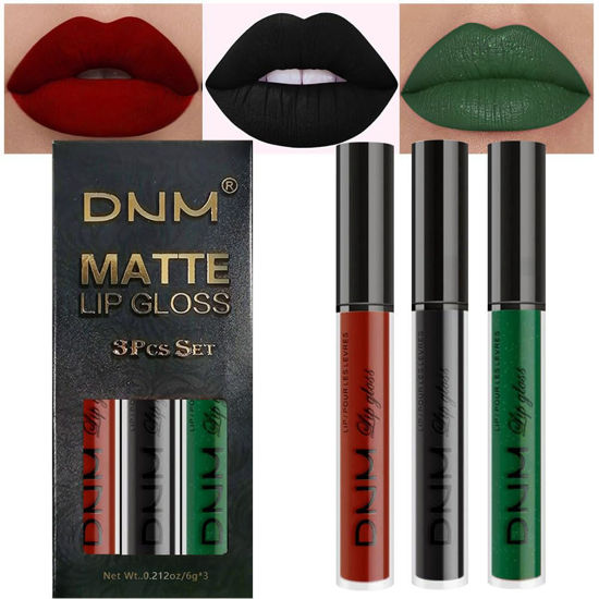 Picture of evpct DNM 3Pcs Dark Black Emerald Green Red Matte Liquid Lipstick Lip Stain Sets for Women Matte+Lipstick Long Lasting 24 hr Hours Magic Lipstick 24 Hours original Waterproof 20#