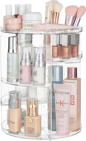 Picture of HBlife 360 Rotating Makeup Organizer Adjustable Carousel Large Capacity Revolving Perfume Organizer Skincare Organizers Cosmetic Storage Spinning Holder for Vanity, Clear