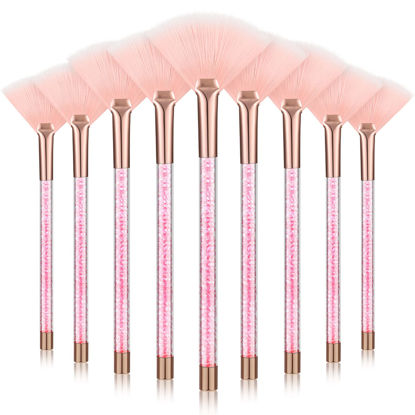 Picture of 9 Pieces Facial Brushes Fan Mask Brushes, Soft Facial Applicator Brushes Tools for Peel Glycolic Mask Makeup for Mud Cream (Pink)