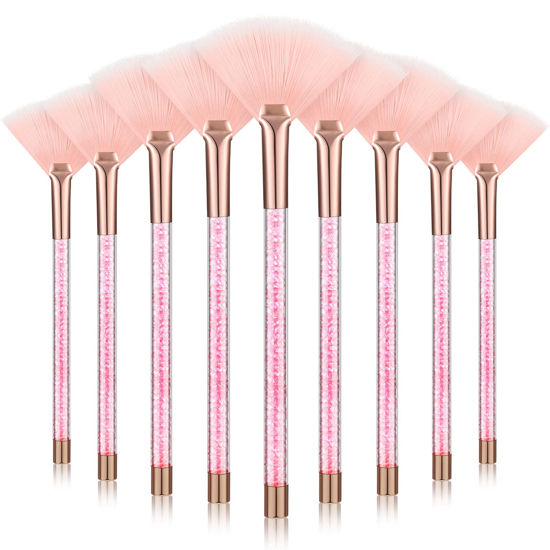 Picture of 9 Pieces Facial Brushes Fan Mask Brushes, Soft Facial Applicator Brushes Tools for Peel Glycolic Mask Makeup for Mud Cream (Pink)