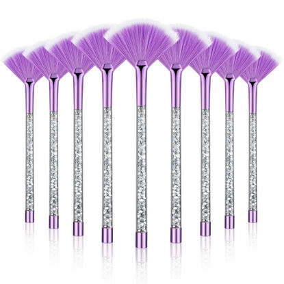 Picture of Maitys 9 Pieces Facial Brushes Fan Mask Brushes, Soft Facial Applicator Brushes Tools for Peel Glycolic Mask Makeup for Mud Cream (Purple, Silver)