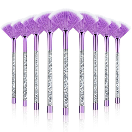 Picture of Maitys 9 Pieces Facial Brushes Fan Mask Brushes, Soft Facial Applicator Brushes Tools for Peel Glycolic Mask Makeup for Mud Cream (Purple, Silver)