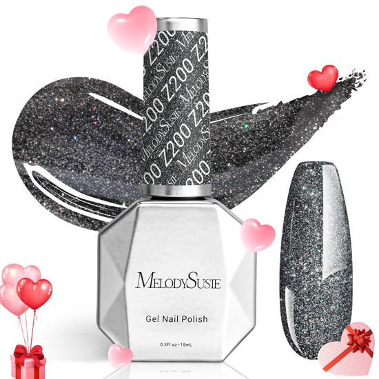 Picture of MelodySusie Blcak Glitter Gel Nail Polish,0.5fl oz Black Sliver Glitter Nails Soak Off UV LED Black Glitter Gel Polish Gift for Women Nail Art Manicure Salon DIY Nail Design Decoration at Home-z200