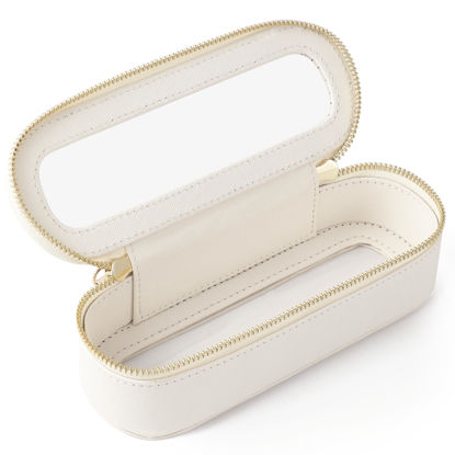 Picture of Aveniee Slim Clear Makeup Brush Bag, Small Cosmetic Brush Holder, Mini Toiletry Bag Travel Case for Women, Thin Make up Bags with Dual Zipper, Cute Travel Essentials Bag Organize - White