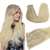 Picture of DOORES Human Hair Clip in Extensions, Ash Blonde to Golden Blonde and Platinum Blonde 22 Inch 7pcs 110g, Invisi Edge Hair Extensions Seamless Clip in Hair Extensions Clip in Real Human Hair Straight