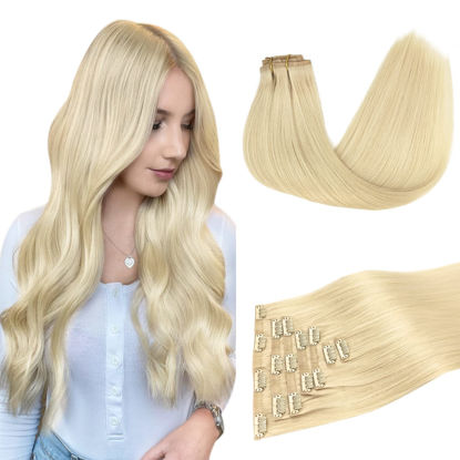 Picture of DOORES Clip in Hair Extensions Real Human Hair, Bleach Blonde 22 Inch 7pcs 110g, Invisi Edge Hair Extensions Seamless Clip in Hair Extensions Remy Hair Extensions Straight Natural Hair Long Hair