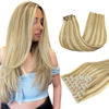 Picture of DOORES Hair Extensions Seamless Clip in Real Human Hair, Light Blonde Highlighted Golden Blonde 24 Inch 120g 7pcs, Human Hair Extensions Skin Weft Remy Straight Hair Invisi Edge Hair Extensions