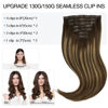 Picture of DOORES Clip in Hair Extensions, Invisible Edge Clip in Hair Extensions, Chocolate Brown to Caramel Blonde 130gg 7pcs 18 Inch Virgin Straight Human Hair Clip in Extensions for Women