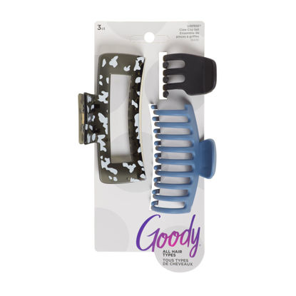 Picture of Goody SlideProof Rectangular Claw Clips - 3 Ct, Cool Tones, 1 Small + 2 Large Claw Clips, Hair Styling Accessories with Secure Grip, Hair Accessories for Women & Men, All Hair Types