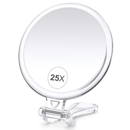 Picture of B Beauty Planet 25X Magnifying Mirror, 5-Inch Double-Sided Handheld Mirror with Adjustable Stand, Ideal for Travel and Daily Makeup Application