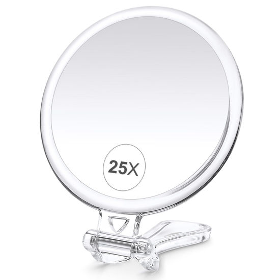Picture of B Beauty Planet 25X Magnifying Mirror, 5-Inch Double-Sided Handheld Mirror with Adjustable Stand, Ideal for Travel and Daily Makeup Application