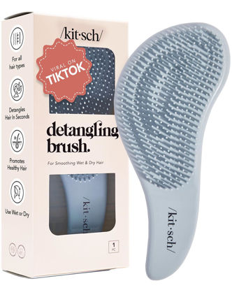 Picture of Kitsch Detangler Brush for Curly or Straight, Wet and Dry Hair, No-Pain Detangling Brush with Flexible Bristles for Adults and Kids - Easy-to-Hold, Ideal for Shower and Travel - Haze Blue