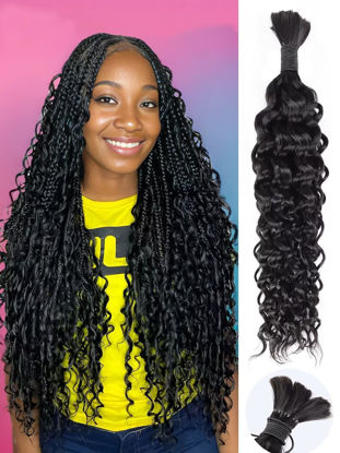 Picture of Human Braiding Hair 1 Bundle 50g 24 Inch Water Wave Bulk Human Hair for Braiding Deep No Weft 12A Brazilian Virgin Curly Human Hair Extensions for Boho Braids Wet and Wavy Human Hair Braiding Hair