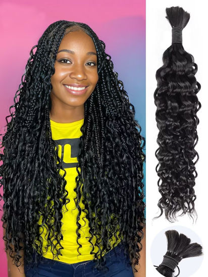 Picture of Human Braiding Hair 1 Bundle 50g 24 Inch Water Wave Bulk Human Hair for Braiding Deep No Weft 12A Brazilian Virgin Curly Human Hair Extensions for Boho Braids Wet and Wavy Human Hair Braiding Hair