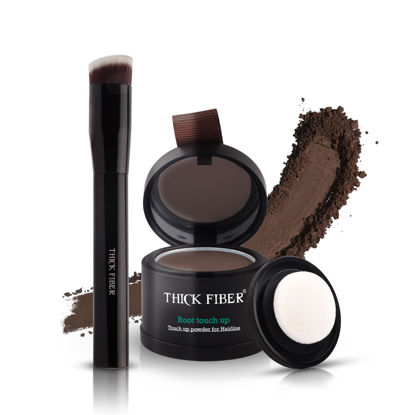 Picture of Thick Fiber Root Touch Up Powder, Medium Brown - Water & Sweat Resistant Hair Loss Concealer Set with Brush for Thin Hairlines and Gray Root Coverage