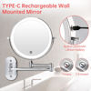 Picture of Rechargeable Wall Mounted Lighted Makeup Vanity Mirror 8 Inch Double Sided 1X 10X Magnifying Bathroom Mirror, 3 Color Lighting, Touch Screen Dimming, Extended Arm 360 Rotation Shaving Light up Mirror