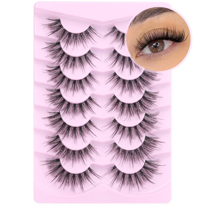 Picture of Fluffy Lashes Wispy Fairy Mink Lashes Natural Look Cat Eye Lashes Pack 5D Strip Fake Lashes Extension Look, Reusable and Soft, 7 Pairs False Eyelashes by Geeneiya