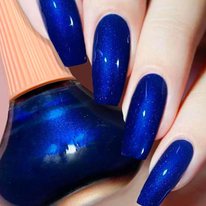 Picture of COSMOO Blue Nail Polish, 12ml Quick Dry Nail Lacquer, Super Lustrous Nail Enamel Polish, Shimmer Iridescent Ultrachrome Art Varnish, 0.41 fl oz
