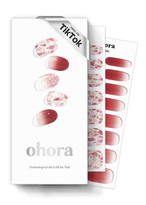 Picture of ohora Semi Cured Gel Nail Strips (N Brilliant) - Red, Patterned, Works with Any UV/LED Nail Lamps, Salon-Quality, Easy to Apply & Remove - Valentine's Day Gel Nail Wraps, stickers, romantic gift ideas