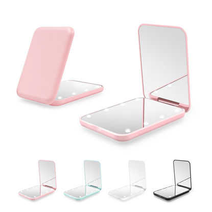 Picture of Kakuje Compact Mirror, 1X/3X Magnification LED Pocket Mirror with Nternal BIattery, Mini Mirror for Purse, Pocket,Travel and Present (Pink)