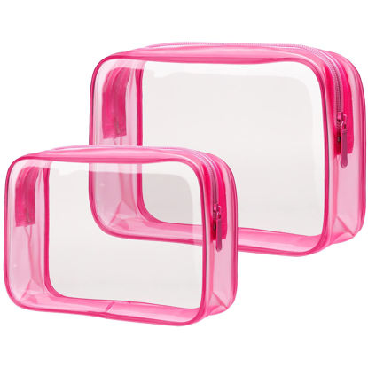 Picture of PACKISM Clear Makeup Bags - 2 Pack Quart Size Travel Bag TSA Approved Clear Travel Bags for Toiletries, Clear Cosmetic Bags Carry on Clear Toilety Bag TSA Approved Toiletry Bags, Matte Rose Red