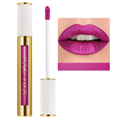 Picture of MAKI YIKA Hot Pink Lipstick for Women Metallic Lipsticks Glitter Long Lasting Lipstick No Smudge No Transfer Liquid Lip Gloss (BR19 Unheated)