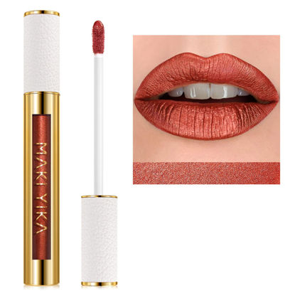 Picture of MAKI YIKA Red Lipstick for Women Metallic Lipsticks Glitter Long Lasting Lipstick No Smudge No Transfer Liquid Lip Gloss (BR08 Bad Romantic)
