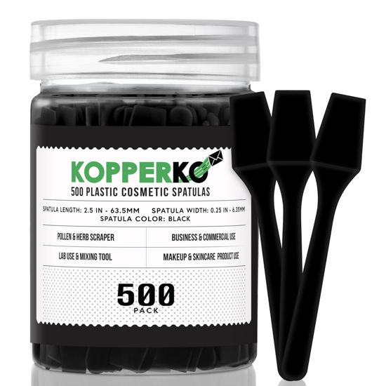 Picture of Kopperko 500 Pack 2.5 Inch Cosmetic Spatulas - Small Plastic Spatula for Cosmetics, Creams, & Crafts | Makeup Spatula or Multipurpose Mini Applicator for Mixing, Skincare, or Scraping Jars | Black